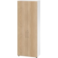 bümö Aktenschrank abschließbar, Büroschrank Holz 80cm breit in Weiß/Eiche - abschließbarer Schrank mit Aktenregal für's Büro & Arbeitszimmer, Büro