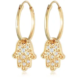 Paar Creolen ELLI "Creolen Anhänger Hamsa Hand Zirkonia 925 Silber", gold (gold, weiß), Ohrringe, Damen, OneSize,mit Steinen, Silber 925 (Sterlingsilber)