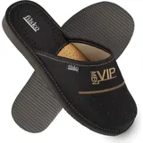 filsko® Urk - Hausschuhe Herren Naturleder atmungsaktiv Schuhpolster flexibel - Schwarz - 48