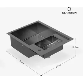 Klarstein – 1,5 Becken mit Ablage, Robuster 304 Edelstahl, Kratz- & Hitzebeständig, Leicht zu Reinigen, Inkl. Überlauf - Einbausatz... - Grau