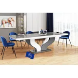 Design Esstisch HEB-222 Grau Hochglanz / Weiß Hochglanz ausziehbar 160 cm bis 256 cm Esszimmertisch für bis zu 10 Personen Hochglanz Funktionstisch modern vielseitig Esszimmer erweiterbar zeitlos