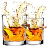 HDmirrorR DINGZHAO Whisky Gläser 2er set - Whiskey Glas mit Geschoß, Old Fashioned Whiskey Gläser für Schottisch, Bourbon, Cocktails, Rum, haltbare Whiskeygläser für Partys, Camping (270ml/9.5oz)