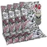 GO-DE Textil Bequeme und attraktive Polsterauflagen für Hochlehner-Gartenstühle (4er-Set, Blätter und Blüten Natur/grün, Hochlehner)