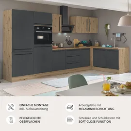 kochstation Winkelküche L-Form 340 x 175 cm schwarz