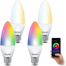 linovum 4 Stück LED E14 Lampen Smart RGB WLAN kompatibel mit Alexa Echo, Google Home - App- & Sprachsteuerung dimmbare Lichtfarbe CCT