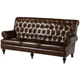 Massivmoebel24 Sofa 3-Sitzer Echtleder 196x84x94 braun CHESTERFIELD #107 - 2 Jahre Gewährleistung - mind. 14 Tage Rückgaberecht - Braun