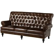 Massivmoebel24 Sofa 3-Sitzer Echtleder 196x84x94 braun CHESTERFIELD #107 - 2 Jahre Gewährleistung - mind. 14 Tage Rückgaberecht - Braun