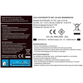 IDENA LED Lichterkette 10 m lang, für Innen, zum Basteln, als Party Deko, Weihnachtsdeko, zur Hochzeit