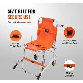 Vevor EMS-Treppenstuhl 159kg Tragfähigkeit faltbarer Notfall-Treppensteigrollstuhl aus Alu mit 2 Rädern tragbarer Treppenlift Krankenwagen Feuerw...