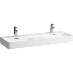 Doppelwaschtisch VAL 420x12000x155x155 1 Hahnloch je Becken mit Überlauf semi-trockener Bereich zwischen den Becken weiß