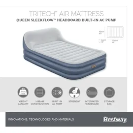 BESTWAY Tritech Doppelluftbett SleekFlowTM mit Kopfteil & integrierter Elektropumpe 226 x 152 x 84 cm