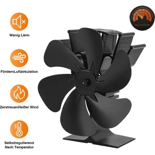 SWANEW Kaminventilator Ofenventilator Kaminofen Ventilator ohne Strom 6 Blatt Heizlüfter Ventilator Fan Stromloser Kaminofen