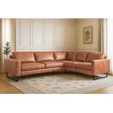 PLACES OF STYLE Ecksofa »Pinto, XXL, 250/290 cm, langer Schenkel, Ottomane«, Cord, Chenille, Lederoptik, mit Keder, Metallfüße, Wellenunterfederung braun