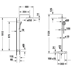 Duravit Duschsystem 1000 MinusFlow Ausl. 354mm, m Brausethermostat, schwarz matt