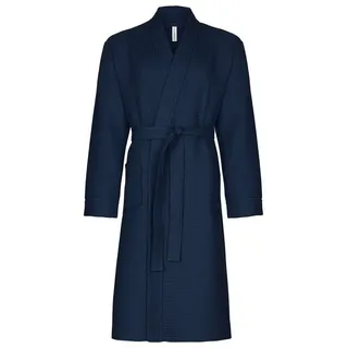 Taubert Bademantel Spa Thalasso, Baumwolle, zwei Taschen, Bindegürtel, mit Bindegürtel, Herren Kimono-Stil, 120cm, Baumwolle Pique blau S-44/46