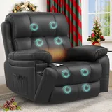 YONISEE Fernsehsessel Relaxsessel Elektrisch Massagesessel mit Liegefunktion Aufstehhilfe, Massage Heizung, Fußteil, 2 Seitentaschen Getränkehalter, TYP C USB-Anschlüsse Liegen Leder (Schwarz)