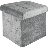 Intirilife Faltbarer Sitzhocker 30x30x30 cm in Samt Grau - Sitzwürfel mit Stauraum und Deckel mit Samtbezug