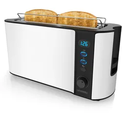Arendo Langschlitz Toaster für 2 Scheiben, integrierter Brötchenaufsatz, 1000 W, Restzeitanzeige, Weiß