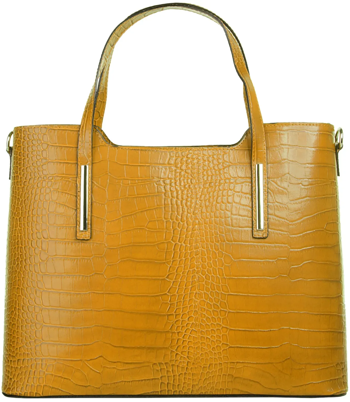 Henkeltasche CLUTY, Damen, Gr. B/H/T: 37cm x 29cm x 16cm onesize, gelb, Leder, Reptilienprägung, Taschen, echt Leder, Made in Italy