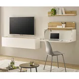 furn.design Wohnwand mit Sekretär weiß und Wotan Eiche Wohnkombination 3-tlg 270 cm Center