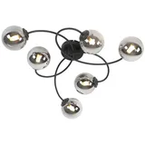 Qazqa Moderne Deckenleuchte I Deckenlampe I Lampe I Leuchte schwarz 6-Lichter mit Rauchglas - Athen I Wohnzimmer I Schlafzimmer - Organisch - LED... - Schwarz