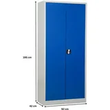 PROREGAL Stahlschrank BEE mit 6 lackierten Fachböden | HxBxT 195x92x42cm | Grau-Blau | Werkstattschrank Werkzeugschrank Aktenschrank Universalschrank