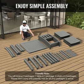 Vevor 5-teiliges Gartenmöbel Set Balkonmöbel Set 1 Tisch + 4 Stühle, 150 kg / 150 kg Sitzgruppe Garnitur Wetterfest Sonnenfest, Essgruppe Garten Terrassenmöbel-Set Modern Balkon Möbel Hellgrau
