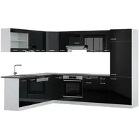 Vicco Eckküche, Schwarz Hochglanz, Weiß, Holzwerkstoff, L-Form,Formgebogen, 287x81.6x60 cm, Küchen, Eckküchen, Eckküchen ohne Geräte
