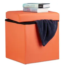 Relaxdays Faltbarer Sitzhocker, Kunstleder, Orange