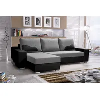 Fun Möbel Ecksofa Sofa COLLIN mit Schlaffunktion Schwarz/Hellgrau Ottomane Links - Schwarz