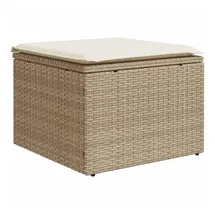 vidaXL Gartenhocker mit Kissen Beige 55x55x37 cm Poly Rattan