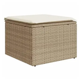 vidaXL Gartenhocker mit Kissen Beige 55x55x37 cm Poly Rattan
