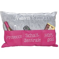 GILDE Dekoobjekt Frauenkissen hellgrau/pink mit Taschen, bestickt "Prosecco" / "Schaltz