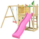 Jungle Gym Spielturm JUNGLE GYM "Deck", pink (fuchsia), Spieltürme, KinderB:296cm H:232cm T:342cm, Holz, Spielanlage mit Schaukel und Rutsche mit Wasseranschluss, B:296cm H:232cm T:342cm