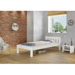 Erst-Holz Einzelbett Kiefer weiß 90x200 Futon Bettrahmen Bettgestell Matratze Rollrost 60.38-09WFLM
