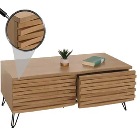 Mendler Couchtisch HWC-M49, Wohnzimmertisch Tisch, 3D-Design 2 Schubladen MDF Metall 46x110x55cm ~ natur