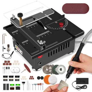 Tewpoy Mini-Tischsäge für Handwerker, 100W Power Mini-Multifunktions-Tischsäge, tragbare kleine Tischsäge, 7-Gang einstellbar, 0-90° Schneiden, für DIY, Holz, Acryl und PCB schneiden (100w)