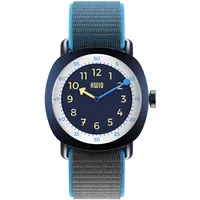 KWIO - TIKK Moon Kinderuhr I Analoge Lernuhr für Jungen & Mädchen I Quarz-Uhrwerk I Nachtblaues Edelstahlgehäuse I Leicht zu wechselndes blau-graues Klettarmband I Wasserdicht bis 5 ATM I