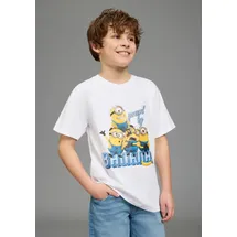 Kidsworld T-Shirt "MINIONS T-Shirt: BANANAS", Jungen, Gr. 140/146, weiß, Single Jersey, Obermaterial: 100% Baumwolle, bedruckt, Basic normal, Rundhals, abgesteppte Kante, Shirts T-Shirt, für Jungen, Kurzarm, aus Baumwolle