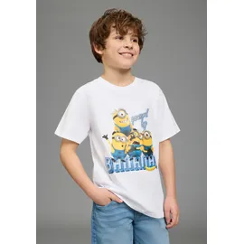 Kidsworld T-Shirt "MINIONS T-Shirt: BANANAS", Jungen, Gr. 140/146, weiß, Single Jersey, Obermaterial: 100% Baumwolle, bedruckt, Basic normal, Rundhals, abgesteppte Kante, Shirts T-Shirt, für Jungen, Kurzarm, aus Baumwolle