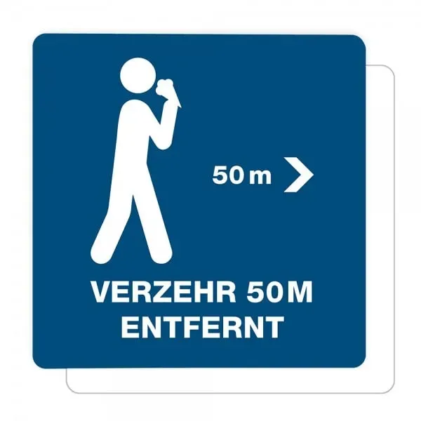 3 Stück Hinweis-Aufkleber - Verzehr 50m entfernt (150x150 mm)