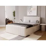 GRAINGOLD Boxbett mit Bettkasten 140x200 Creme Samt, Osteno