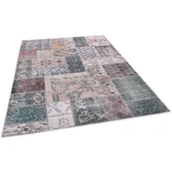 Teppich GINO FALCONE "Adara GF 094", bunt, B:140cm H:3mm L:200cm, Polyester, Teppiche, Flachgewebe, Patchwork-Vintage Design, waschbar