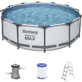BESTWAY Steel Pro Max Frame Pool  Set 366 x 100 cm lichtgrau inkl. Filterpumpe