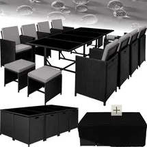 Tectake tectake® Rattan Sitzgruppe, für 8 bis 12 Personen, UV-beständig, zusammenschiebbar, inklusive Schutzhülle