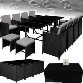 Tectake tectake® Rattan Sitzgruppe, für 8 bis 12 Personen, UV-beständig, zusammenschiebbar, inklusive Schutzhülle