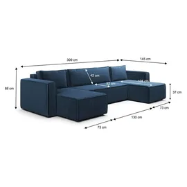 petits-meubles U-Sofa Cord 5-Sitzer Blau