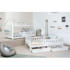 TICAA Hausbett Duo 100 x 200 cm Kiefer massiv weiß