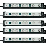 Brennenstuhl Premium-Line, Steckdosenleiste 6-fach (Steckerleiste mit 3 Schaltern und 3m Kabel - 45° Winkel der Schutzkontakt-Steckdosen) (6-Fach | 5 Stück, Schwarz)