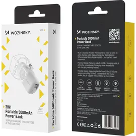 wozinsky Mini-Powerbank 5000 mAh 15 W USB-C mit integriertem USB-C-Kabel und Apple Watch Ladegerät - Weiß